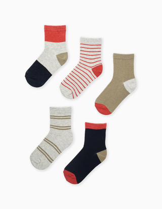 Pack 5 pares de meias às riscas para menino, laranja/azul/cinza/verde