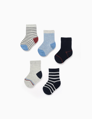 Pack de 5 pares de meias com riscas para bebé menino, multicolor