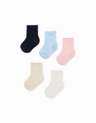 Pack de 5 pares de meias lisas para bebé menina, rosa/branco/bege/azul