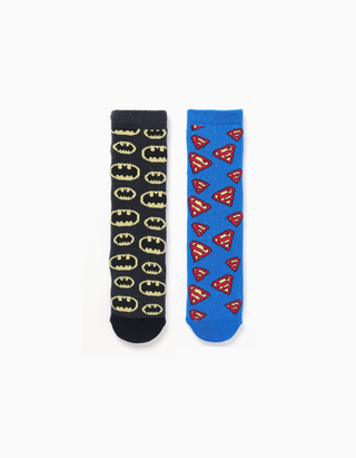 2 pares de meias antiderrapantes com super-heróis para menino, preto/azul