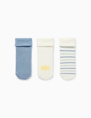 3 pares de meias com forro em turco para recém-nascido e bebé, multicolor