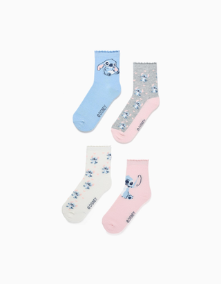 Pack de 4 meias com o Stitch para menina, azul/cinza/branco/rosa