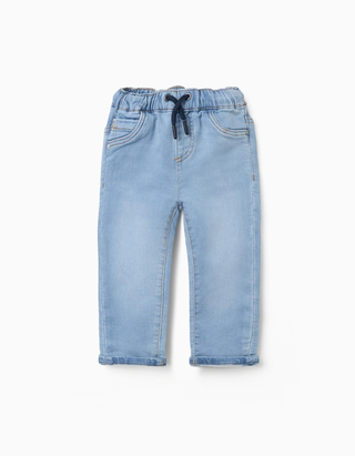 Joggers de ganga slim fit com cordão para bebé menino, azul-claro