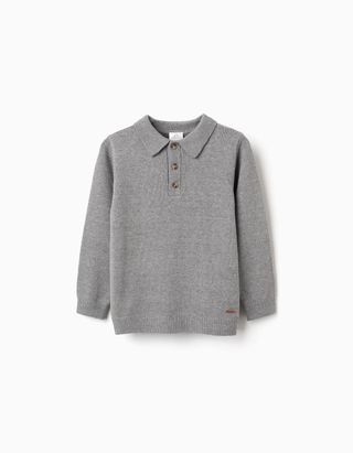 Camisola de malha com gola polo B&S para menino, cinza