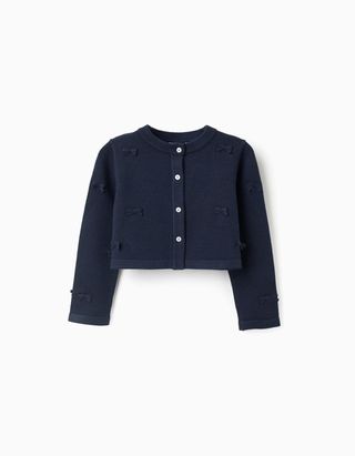 Casaco de malha curto com laços para menina, azul-escuro
