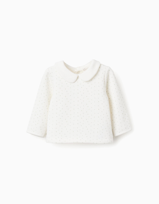 Sweat com forro polar térmico e bolinhas para recém-nascido, branco