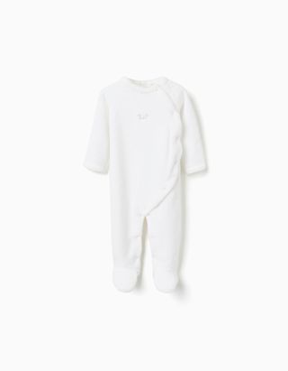 Babygrow de peluche com bordado no peito para recém-nascidos, branco