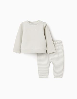 Conjunto cardado de sweat + calças para recém-nascido, verde-claro