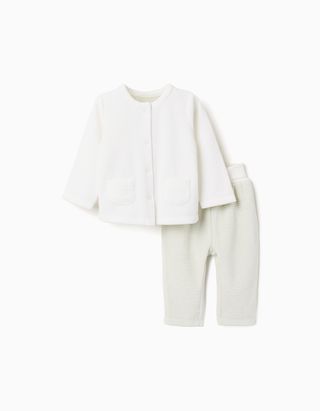 Camisola + calças às riscas de veludo para recém-nascido, branco/verde