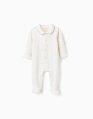 Babygrow com forro polar térmico e bolinhas para recém-nascido, branco