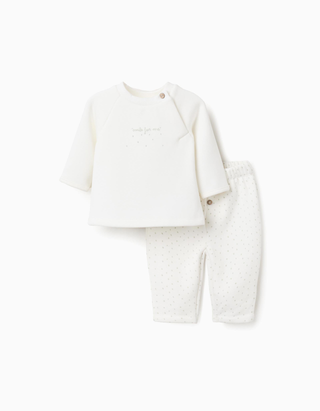 Sweat + calças com forro polar térmico para recém-nascido, branco