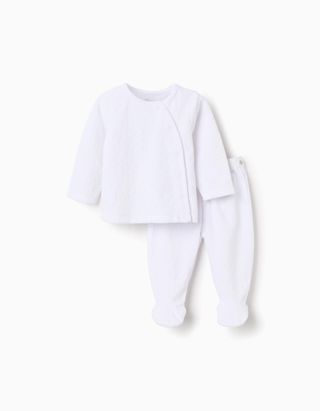 Sweat + calças com pés de veludo para recém-nascidos, branco