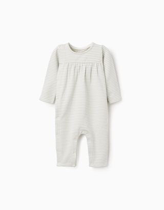 Babygrow sem pés cardado às riscas para recém-nascido, branco/verde
