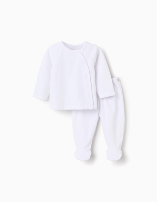 Sweat + calças com pés de veludo para recém-nascidos, branco