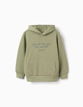 Sweat de algodão com capuz e estampado Lanzarote para menino, verde cáqui