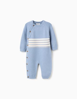 Babygrow de malha com riscas para recém-nascido, azul/branco/bege