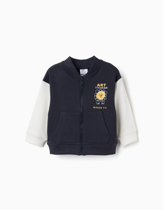 Casaco bomber com leão estampado para bebé menino, azul-escuro/branco