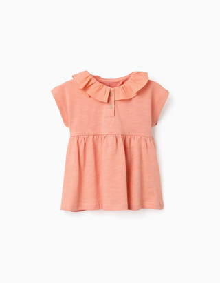 Camisola de algodão cardado para bebé menina, laranja