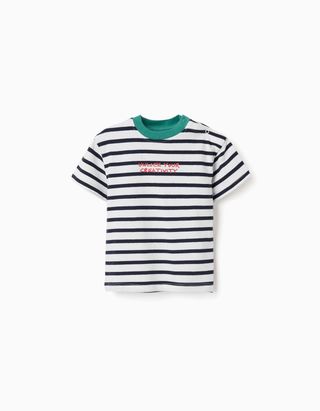 T-shirt de algodão às riscas para bebé menino