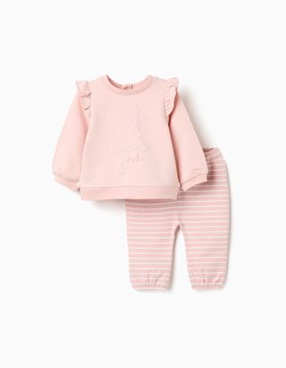 Sweat com estampado do Pooh + calças para recém-nascida, rosa-claro