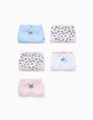 Pack de 5 cuecas de algodão com o Stitch para menina, rosa/azul/branco