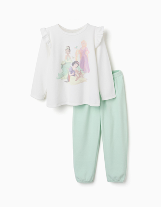 Pijama de veludo com Princesas Disney para menina, branco/verde-claro