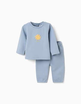 Sweat com sol bordado + calças para recém-nascido, azul
