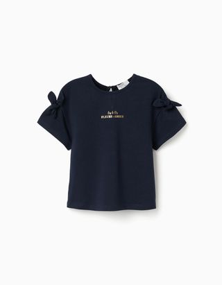T-shirt com estampado e nós decorativos para menina