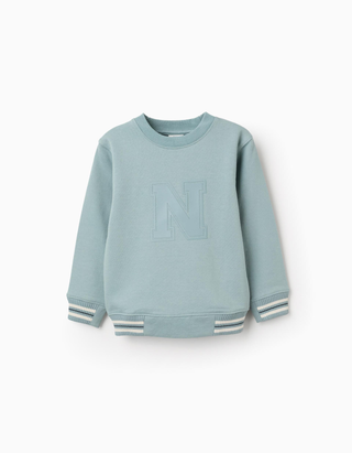 Sweat de algodão com N em relevo para menino, verde-claro