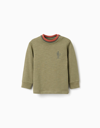 T-shirt de algodão Cactus Garden para bebé menino, verde-escuro