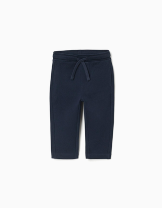 Calças slim em piqué de algodão com cordão para bebé menino, azul-escuro