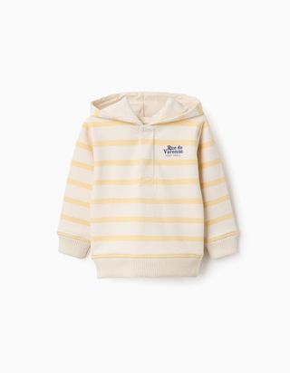Sweat de algodão às riscas e com capuz para bebé menino, bege/amarelo