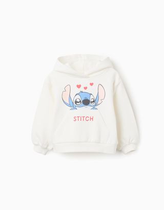 Sweat cardada com capuz e estampado Stitch para bebé menina, branco