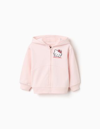 Casaco cardado com capuz e estampado Hello Kitty para bebé menina, rosa