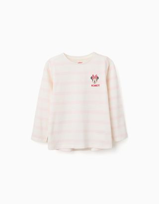 T-shirt às riscas com estampado Minnie para menina, rosa/branco