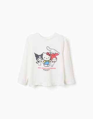 T-shirt de algodão com estampado Hello Kitty para menina, branco