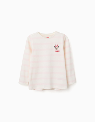 T-shirt às riscas com estampado Minnie para menina, rosa/branco