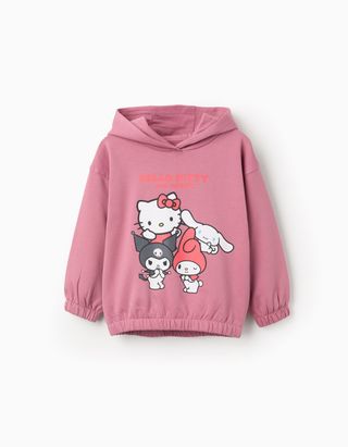 Sweat cardada com capuz e estampado Hello Kitty para menina, rosa