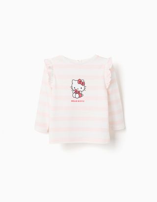 T-shirt de algodão às riscas Hello Kitty para bebé menina, rosa/branco