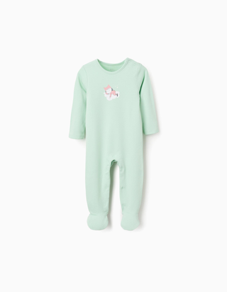 Babygrow de algodão com estampado para recém-nascida e bebé, verde-claro