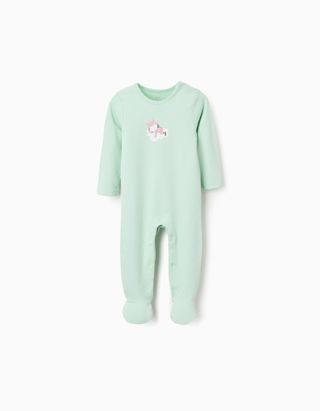 Babygrow de algodão com estampado para recém-nascida e bebé, verde-claro