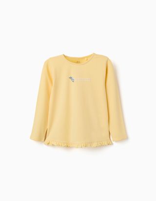 T-shirt de algodão com estampado floral em relevo para menina