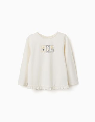 T-shirt de algodão com estampado floral em relevo para menina