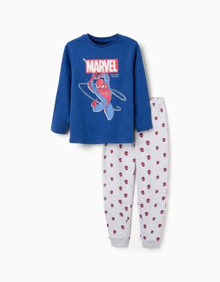 Pijama comprido que brilha no escuro Spider-Man para menino, azul/cinza