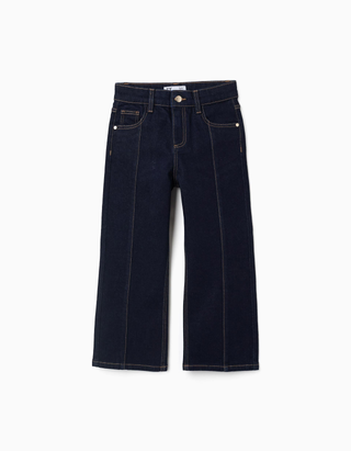 Calças de ganga straight fit com costura frontal para menina, azul-escuro