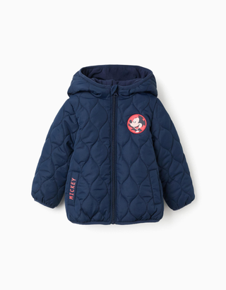 Casaco acolchoado do Mickey com forro polar para menino, azul-escuro