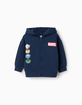Casaco cardado com capuz e estampado Super Friends para bebé menino, azul