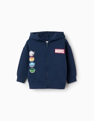 Casaco cardado com capuz e estampado Super Friends para bebé menino, azul