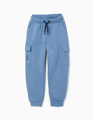 Calças joggers cargo cardadas com estampado No Rules para menino, azul