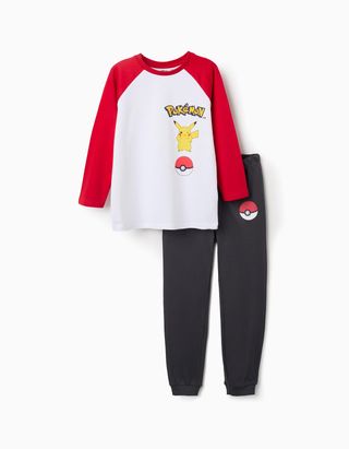 Pijama comprido de algodão Pokémon para menino, branco/vermelho/cinza